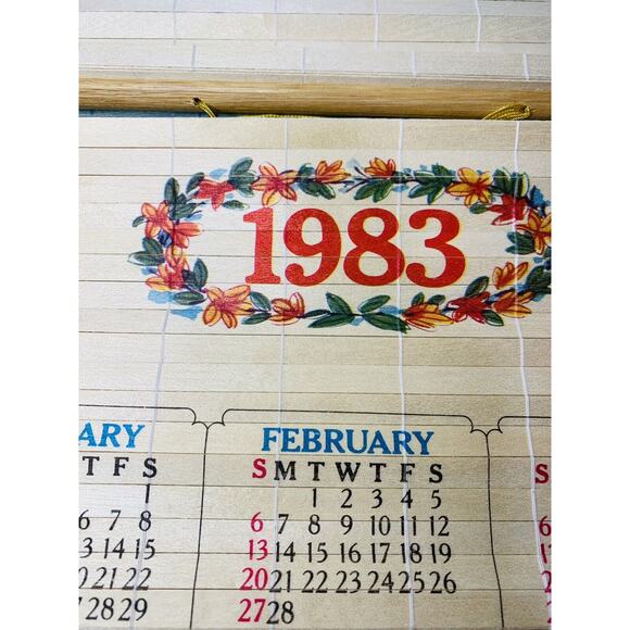 Vintage Bamboo Calendar 1983 Currier & Ives Scene 12.5" x 33" Single Side Stains - Picture 7 of 8